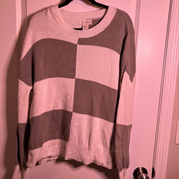 Jessica Simpson Sweaters - Jessica Simpson Checkerboard Knit Sweater Long Sleeve Crew Neck Women's Large